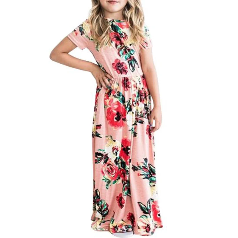 2018 Summer Kids Dresses Children Girls Short Sleeve Floral Princess ...