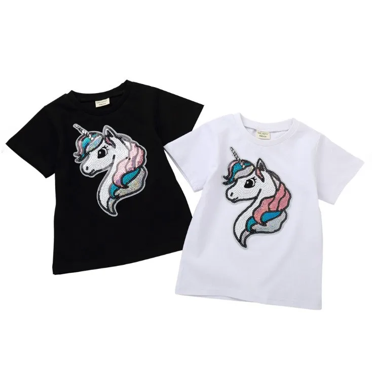 

2019 new kids boy girl Short sleeve tshirt cotton simple paillette unicorn summer tee t shirts tops baby girl boy dress clohes