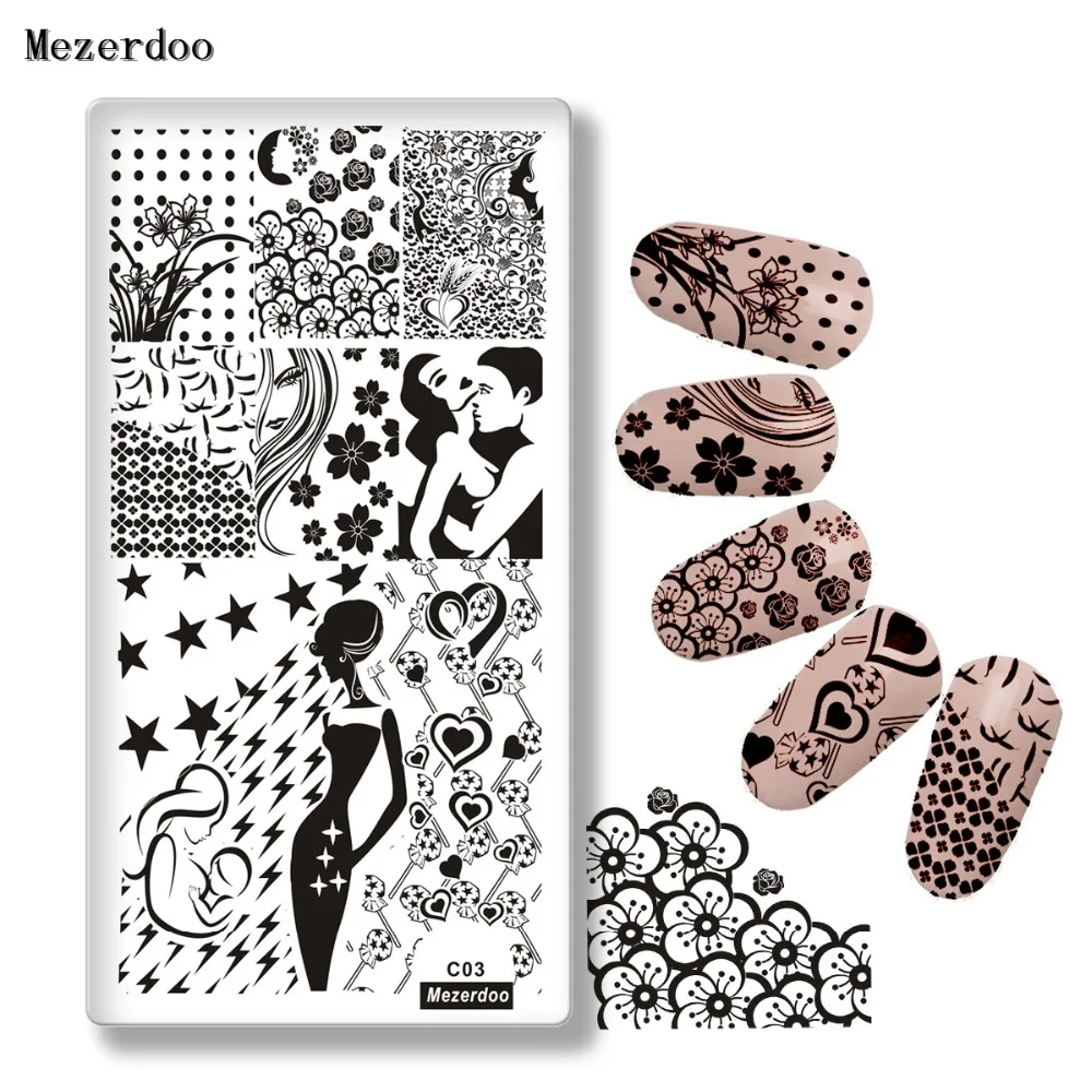 

Mezerdoo Lover Pattern Nail Art Stamping Template Plate Sexy Women Star Nail Art Manicure Rectangle Nail Art Stamping Plates C03