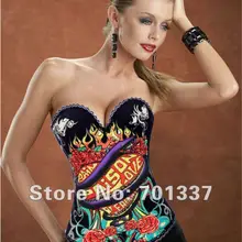 Черного печати сексуальное женское белье Необычные платья костюм Бюстье корсет наряды 2269-5