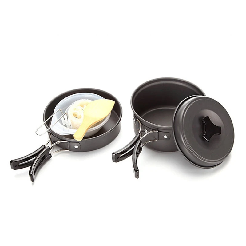 De aluminio al aire libre Camping vajilla juegos olla Pan Picnic herramientas de utensilios de cocina 1-2 personas portátil intestinal cuchara equipo de senderismo