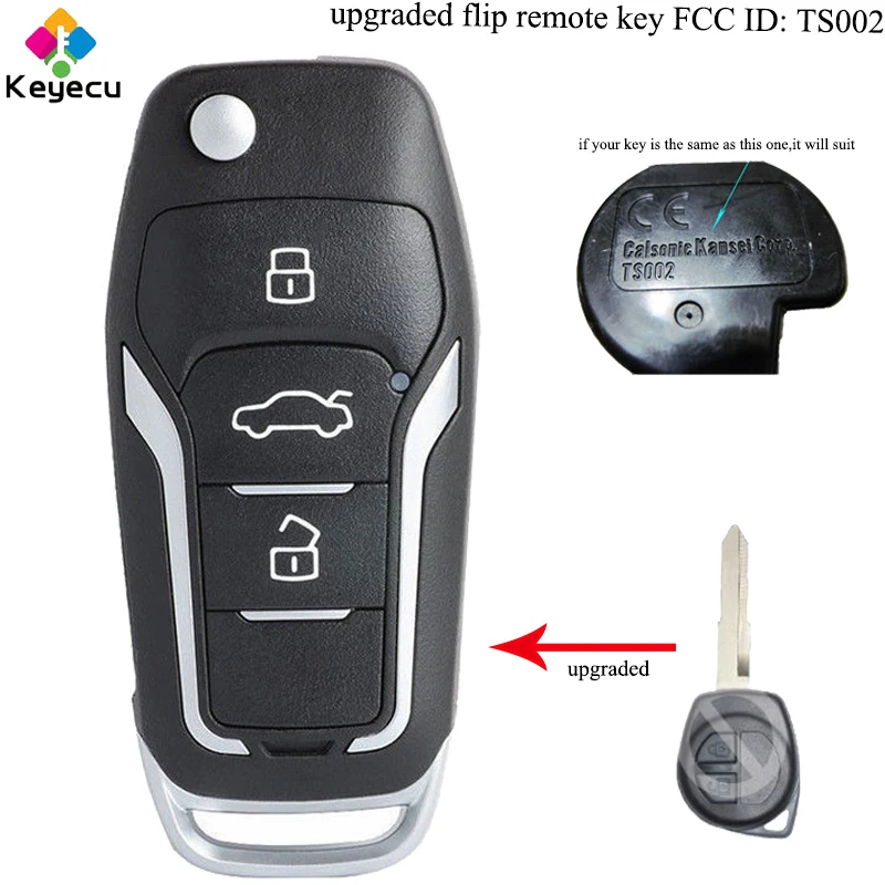 

KEYECU Upgraded Flip Remote Car Key With ASK 433.92MHz& ID46 Chip& HU87 Blade - FOB for Suzuki Swift SX4 2008-2012 FCC ID: TS002