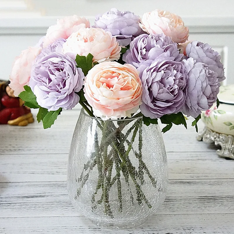 5pcs Artificial Tea Rose Flower Real Touch Silk Fake Flower Bouquet For