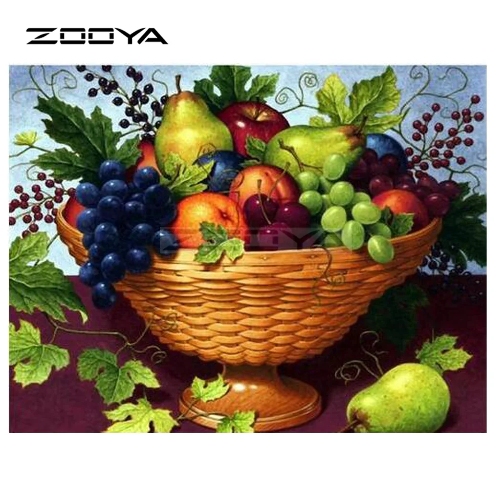 

ZOOYA 5D DIY Diamond Embroidery Kitchen Food Fruit Basket Grape Diamond Painting Cross Stitch Round Mosaic Decoration CJ1079