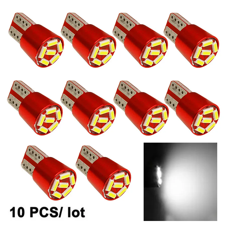 

10pcs High Quality Newest LED Lamp T10 W5W 194 6 SMD 4014 Error Free Canbus Bulb White For Interior Car DC 12V New