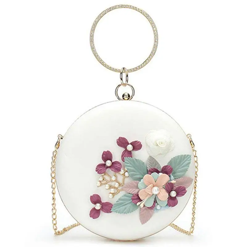 

Round Banquet Party Bag With Hasp Lock Women Bag Day Clutches Ladies Wedding Hand Bag Tote Purse With 3D Flower