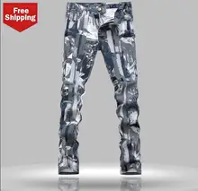 Slim straight camouflage mens jeans little feet pants famous brand trousers high quality european personalized classic