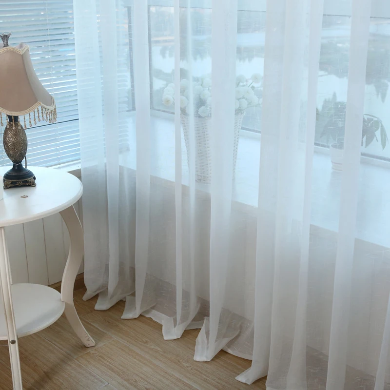 Fuax Linen White Tulle Curtains for Kids Bedroom Soft Cross Pattern Voile Curtains for Living Room Treatment Voile Tulle 3