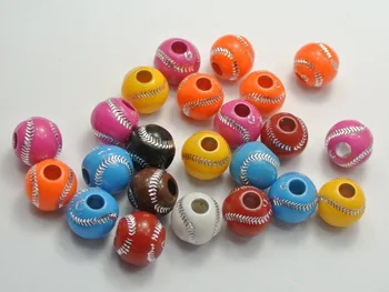 

500 Mixed Colour Acrylic Sparkling Baseball Pattern Round Beads 12mm