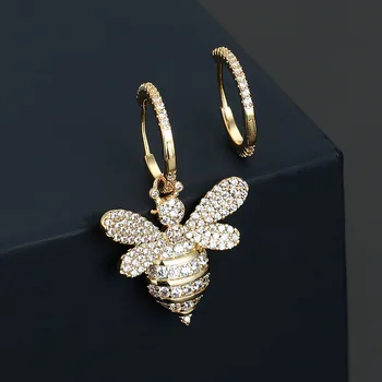 

UMGODLY Luxury Brand Asymmetric Bee Earrings Cubic Zirconia Gold Color Women Party Fashion Jewelry Gift