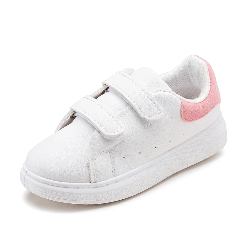 Повседневная детская обувь на плоской подошве для девочек; дышащие простые белые школьные кроссовки для мальчиков; мягкий светильник; модные детские кроссовки; размеры 23-32 - Цвет: Pink