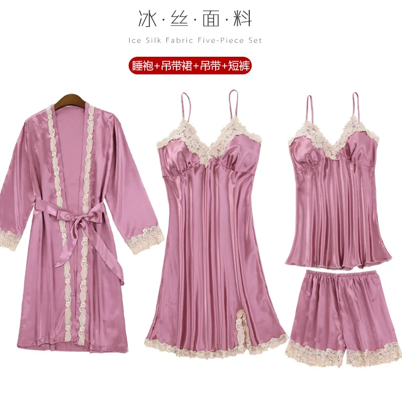 Sexy Womens Night Robe Strap Top Pajamas Suit Summer Two Piec Sleepwear Sets Casual Home Wear Nightwear Sleep Kimono Bath Gown - Цвет: 939