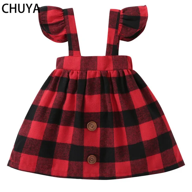 

CHUYA Toddler Baby Girls Dress Summer Sleeve Floral Cotton Red Plaid Dresses Girl Clothing Kids Pageant Party Dresses Clothes