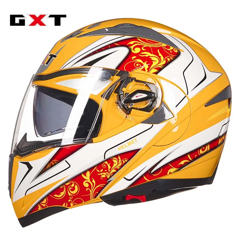 2017 GXT motorcycle Flip UP helmet double visor open undrap face motorbike helmets with anti-fog len size L XL G158