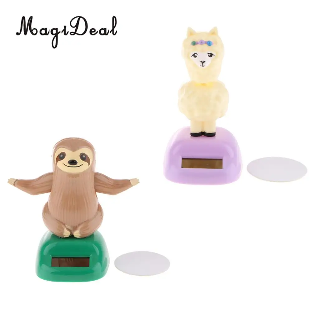 MagiDeal 2Pcs Solar Powered Dancing Animal Figure Alpaca & Sloth Toy Car Decor 