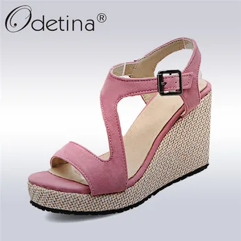 

Odetina New Fashion Summer Soft Platform Sandals Women Wedges High Heels 9cm Buckle Strap Open Toe Casual Shoes Big Size 31-43