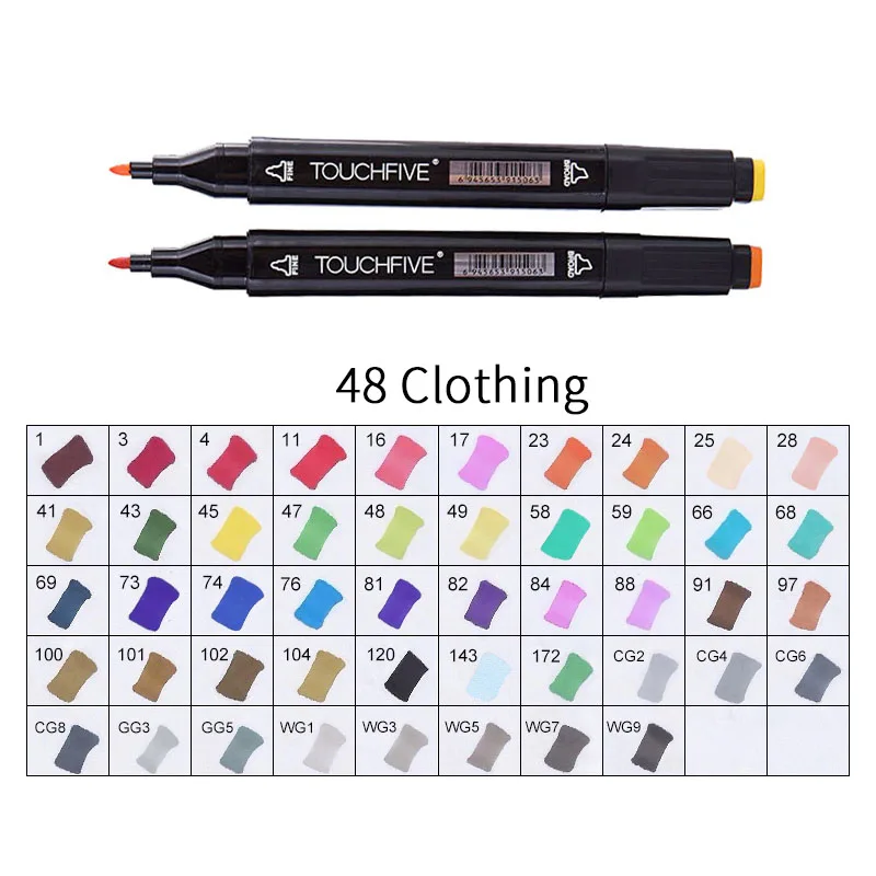 TOUCHFIVE 168 цветов художественные Маркеры Набор ручек с двойной головкой ручка для рисования манга маркер для окрашивания выдвижных ящиков поставки Студенческая ручная краска - Цвет: BLACK-48CLOTHING