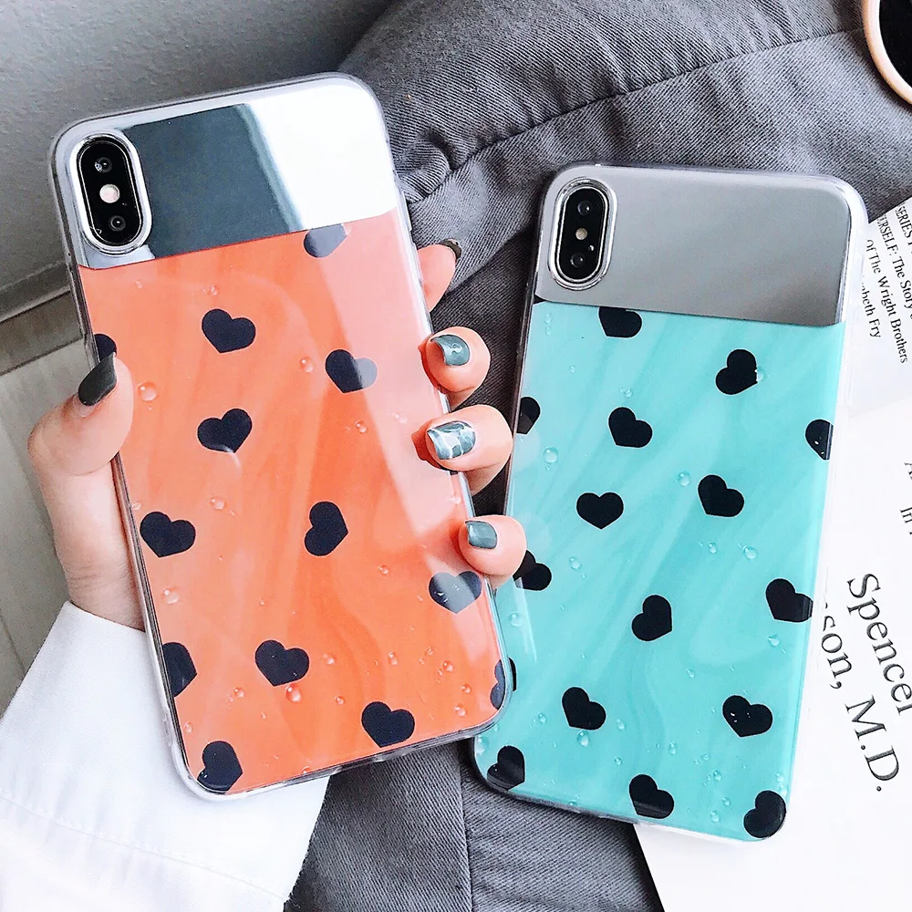 KIPX1126_7_JONSNOW Mirror Soft Case for iPhone 6S 7 8 Plus X XS XR XS Max Cover Cases Glossy Flower Heart Pattern Mirror Protector