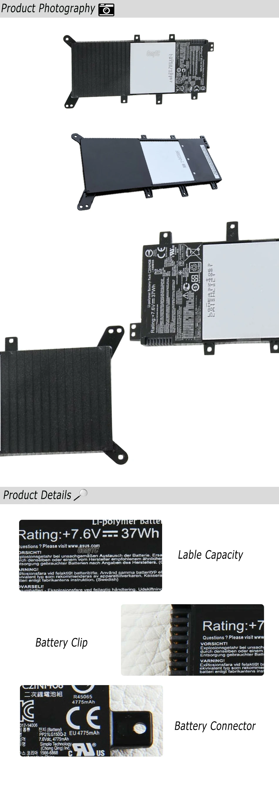 C21N1408 Аккумулятор для ноутбука Asus VivoBook 4000 MX555 V555LB серии C21N1408 7,6 V 37WH