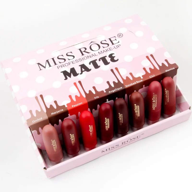 Miss Rose, водостойкая матовая губная помада, телесный, матовая губная помада, набор, сексуальные красные губы, макияж, набор, для женщин, губная помада, набор, профессиональный макияж, набор