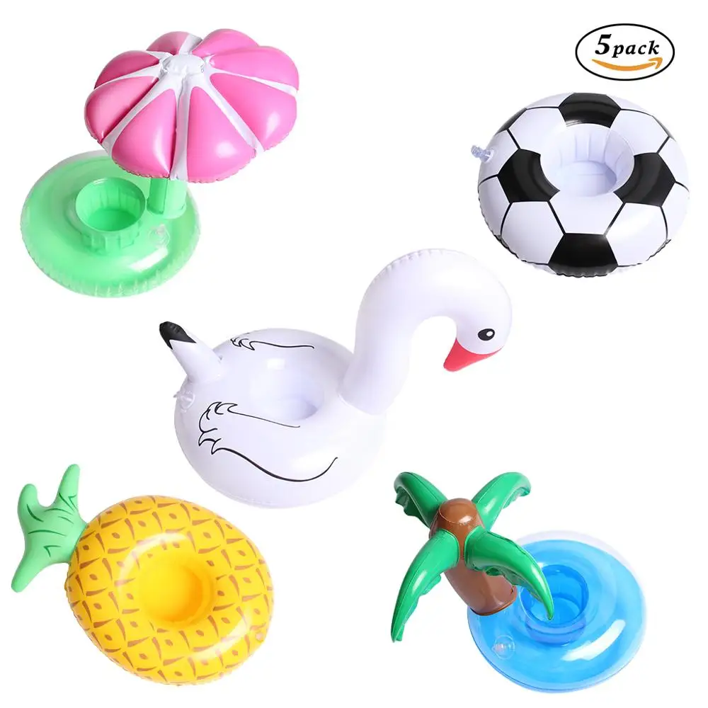 

5X Air Mattresses for Cup Inflatable Drinks Cup Holder Swan Football Palm Mushroom Pineapple Pool Floats Bar Coasters Floatation
