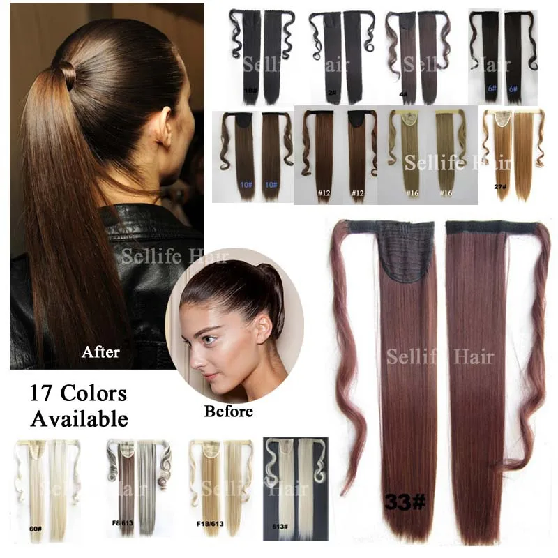 Hair Piece 24inch 60cm 100g Straight  Ponytails Magic Ponytails Pop Fashion Girl LADY Clip On Hair Extension Euro Blond Color