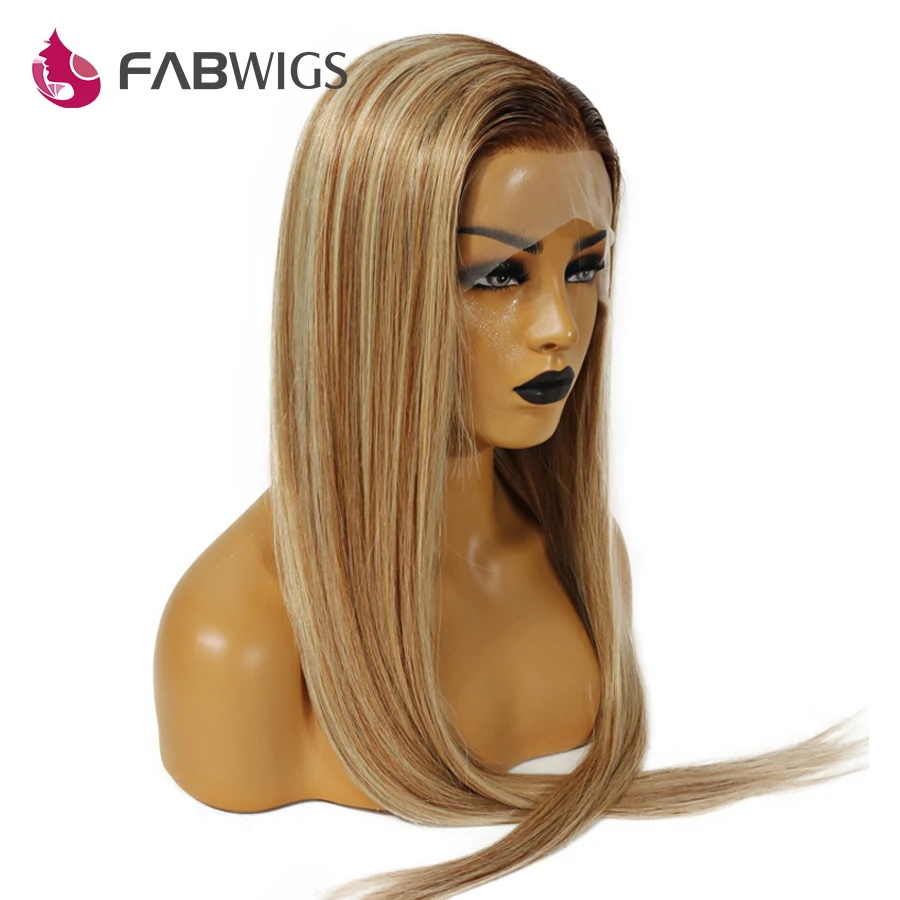 Fabwigs 150% плотность Lemi Цвет парик предварительно сорвал выметания Ombre парики шнурка T4/27/613 Бразильский парик Волосы remy