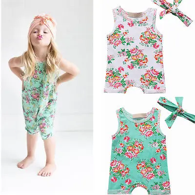 

2017 Toddler Newborn Infant Baby Girl Summer Jumpsuit Flower Bodysuit +Headband Romper Outfit Children Kid Clothes Sunsuit 0-24M