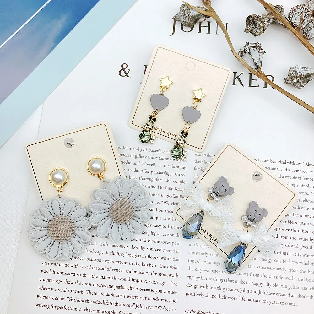 

The New Cat Drop earrings Aninal Bear Lace Bow Tie Crystal Charm Jewelry Lovely Cotton Flower Pear Female Earrings