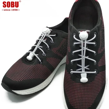 

SOBU No Tie Locking Round Shoe Laces Elastic Lock Lace System Lock Sports Shoelaces Runners T004