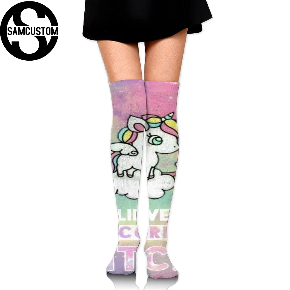 

SAMCUSTOM Student dress up Knee Socks Women Cotton High Over The Knee Stockings For Ladies Cute unicorn 3D Long Stocking