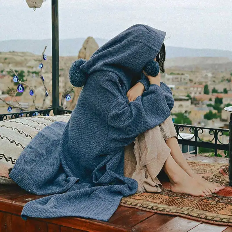 2020 Boho Cardigan Hooded Oversized Knitted Rose