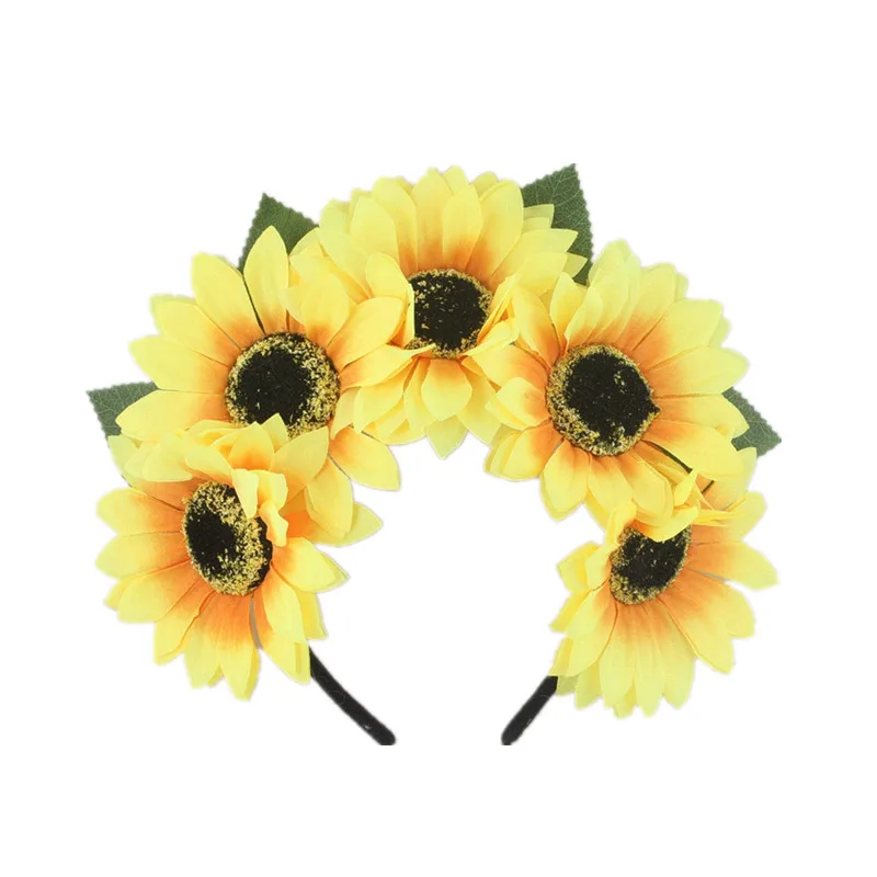 Sugarbay Bohemian Sunflower Headband Festival Stretch hair accessories Elasticity  Wreath Yellow  Flower Crown Women HairBand hair bows for women Hair Accessories