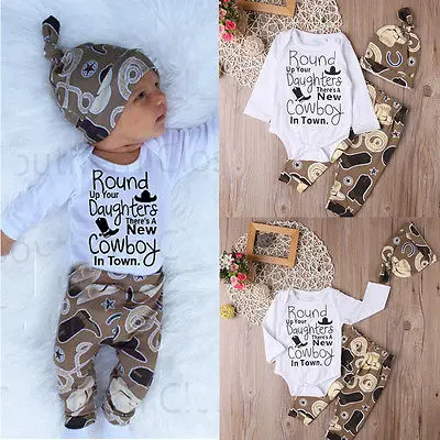 

Newborn Infant Baby Girl Boy Clothes Set Romper Long Pants Hat 3pcs Cotton Casual Outfit Set Clothing New Arriving