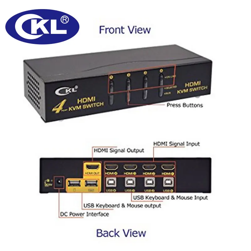 HDMI KVM переключатель 4 порта USB 2,0 Поддержка Hotkey mouse переключатель и автоматическое сканирование 1080 P 3D для компьютеров сервера ноутбуков DVR NVR CKL-94H