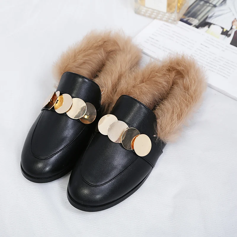 fur heel slippers