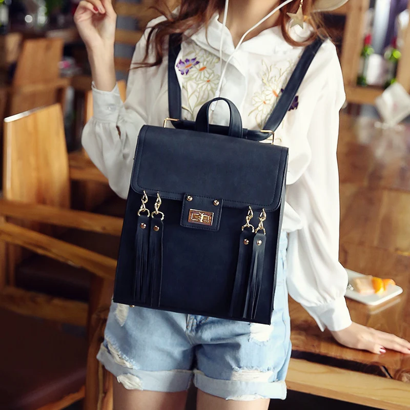 Kavard женский рюкзак с кисточками, школьные сумки для девочек-подростков, высококачественные черные женские рюкзаки из искусственной кожи, mochilas mujer