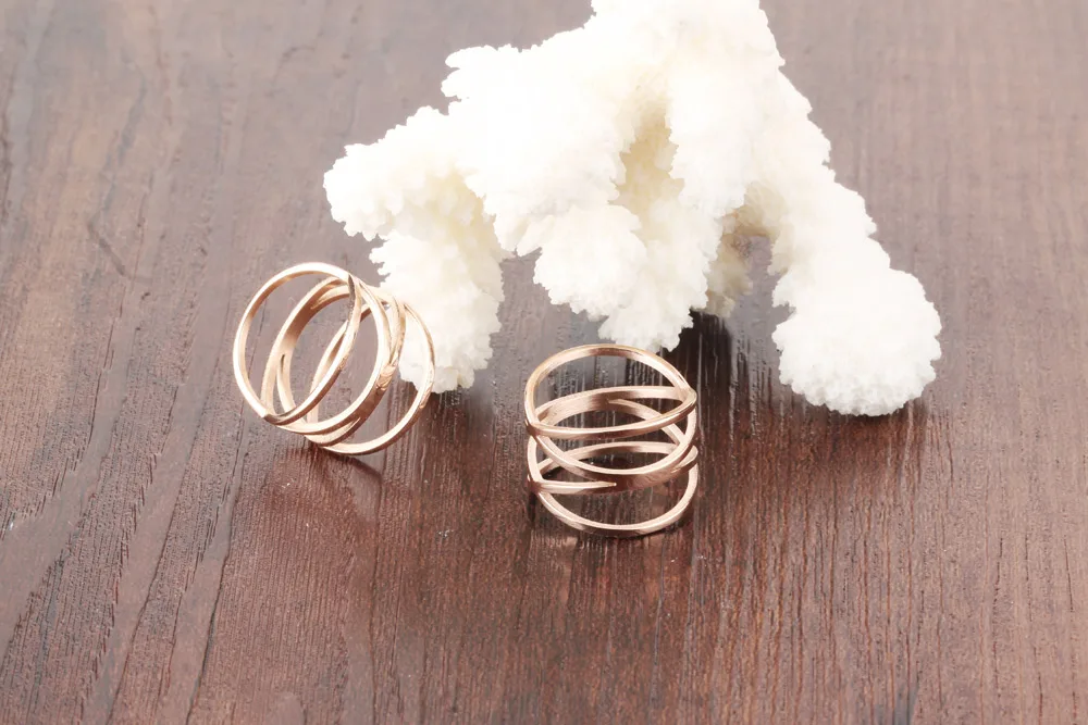 JeeMango модные двойные кольца на годовщину розового золота, полые стильные кольца из нержавеющей стали, ювелирные изделия для женщин Anillo OGJ461