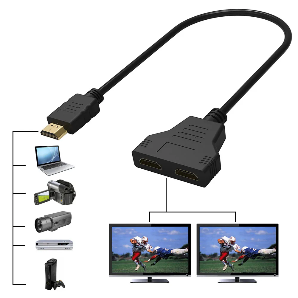 30 см V1.4 1080P HDMI штекер 2 Женский Порт 1X2 1 в 2 Выход сплиттер кабель переключатель адаптер конвертер для HDTV планшета xbox