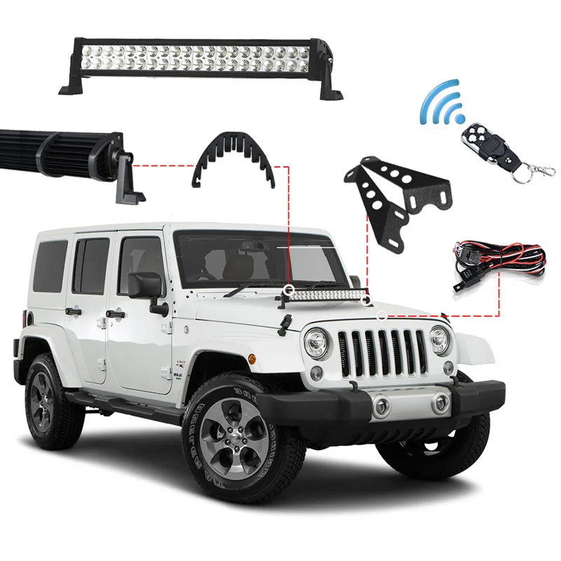 RACBOX 3D 120W 22inch Offroad LED Work Light Bar Combo Beam + Light Bar Mount + Remote Control Switch For JEEP Wrangler JK 07-15 RACBOX 3D 120W 22inch Offroad LED Work Light Bar Combo Beam + Light Bar Mount + Remote Control Switch For JEEP Wrangler JK 07-15
