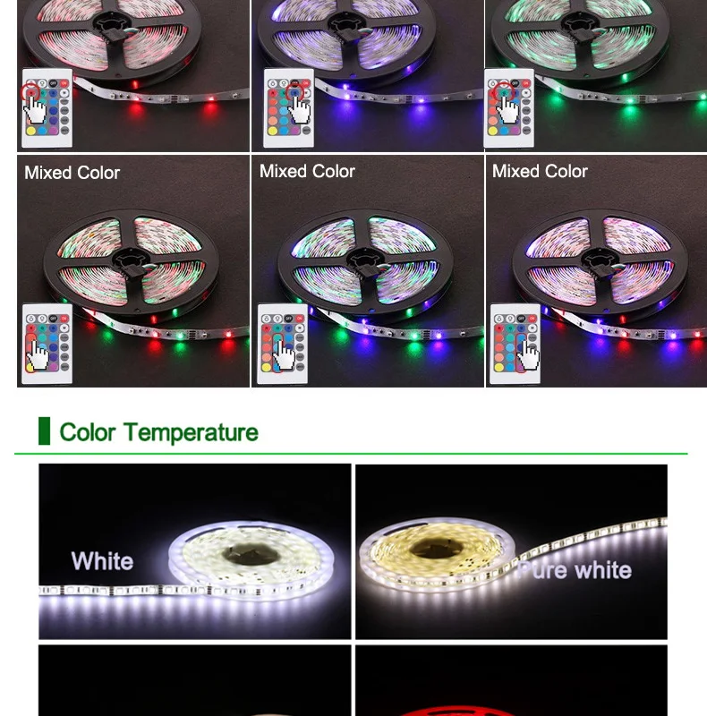 5 м Светодиодная лента светильник 2835 5050 RGB Светодиодная лента Водонепроницаемая DC 12 В 60 светодиодный s/M Fliexible RGB светодиодный ленточный светильник для украшения дома