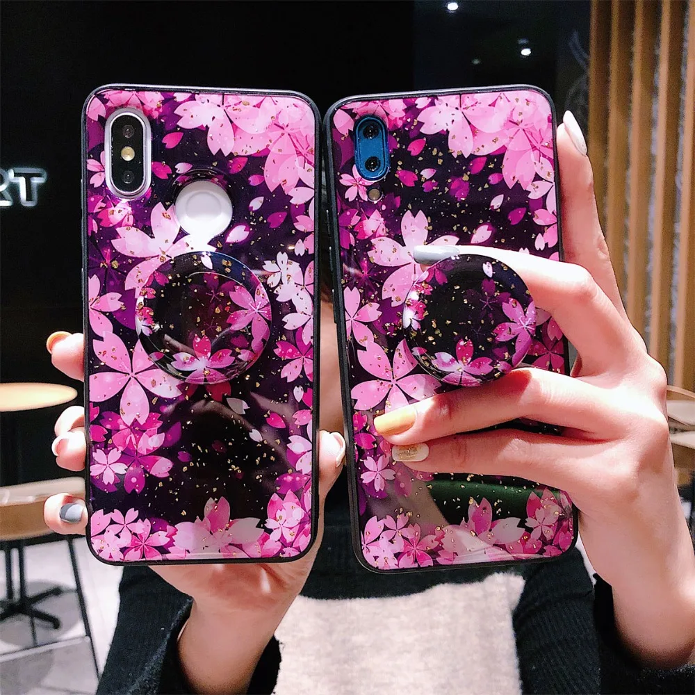 

Epoxy Gold foil Phone Case For Xiaomi Mi 8 Lite Mi 8SE Cherry Blossom Shining For Redmi 6Pro Xiaomi Mi 5X Case with Bracket