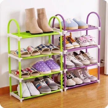 

4 colors 4 layers Shoe Rack Plastic parts Steel Pipe Shoes Shelf Easy Assembled Storage Organizer Stand Living Room Furniture