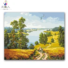 DIY Раскраска по номерам классический пейзаж поле дорога картины краски по номерам "хороший урожай" с цветами для украшения hoom