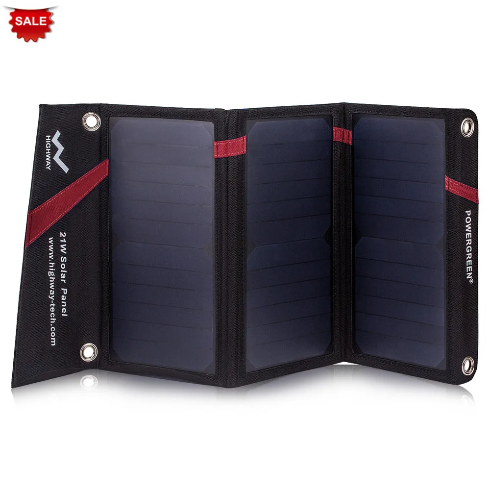 

PowerGreen Foldable Solar Charger 21W SUNPOWER Solar Power Pack Battery Backup Power Bank for 5V Devices