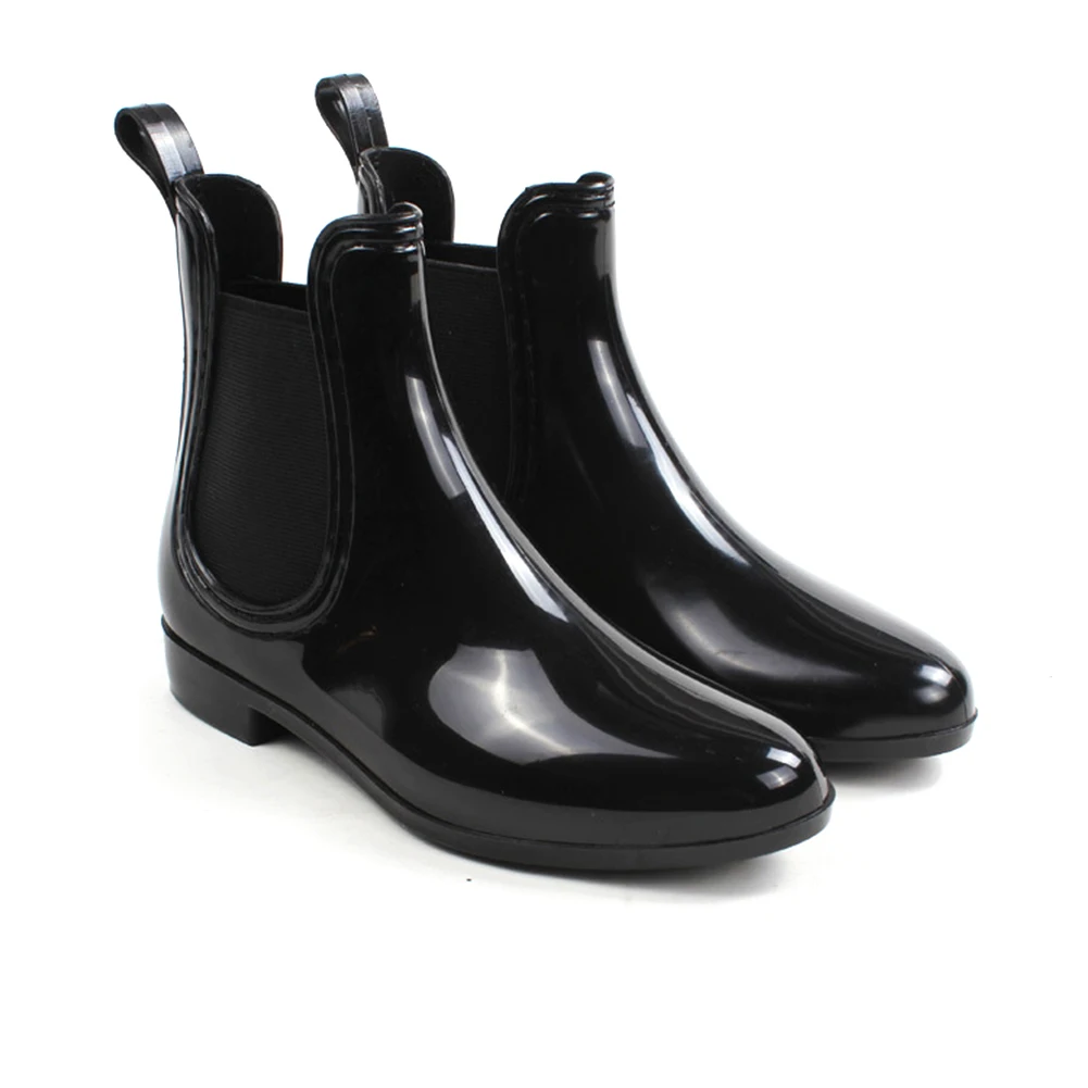 

Spring Winter Boots Brand Design Ankle Boots Rain Boots Elastic Band Shoes Woman Solid Rubber Waterproof Flats Woman Wellies