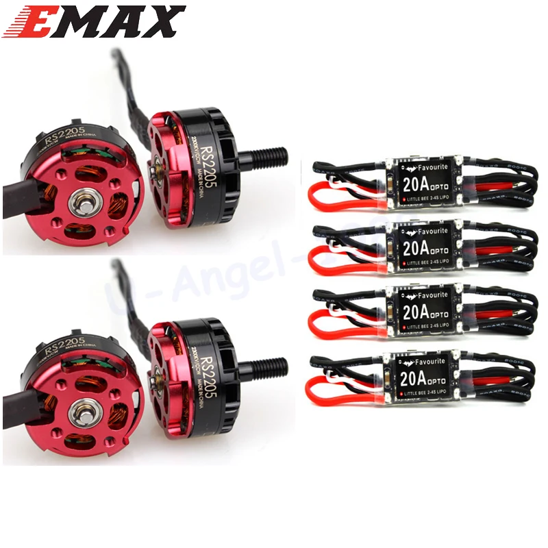 Оригинальный двигатель EMAX RS2205 2300KV CW/CCW + Радиоуправляемый самолёт 4 шт. 20a Mini Esc 2-4s