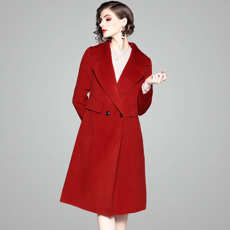 

Autumn And Winter New stylish Temperament Two-sided Wool Overcoat Woman Long Woolen loose overcoat women's fashion trench 73632