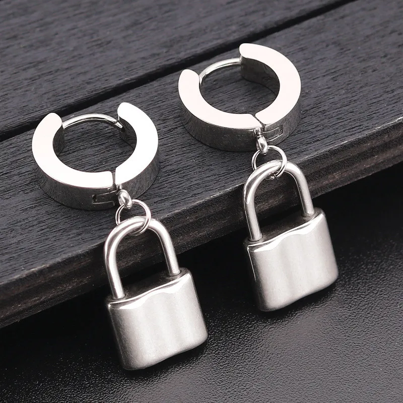 1piece New Design Fashion Punk lock Shaped Stud Earrings For Women Men