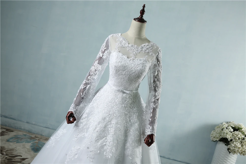 long sleeve bridal gowns ZJ9065 New Arrival 2019 Long Sleeve Wedding Dresses Sheer Tulle Back Sexy Bride Dresses Wedding Gowns Pearls Princess sexy wedding dresses